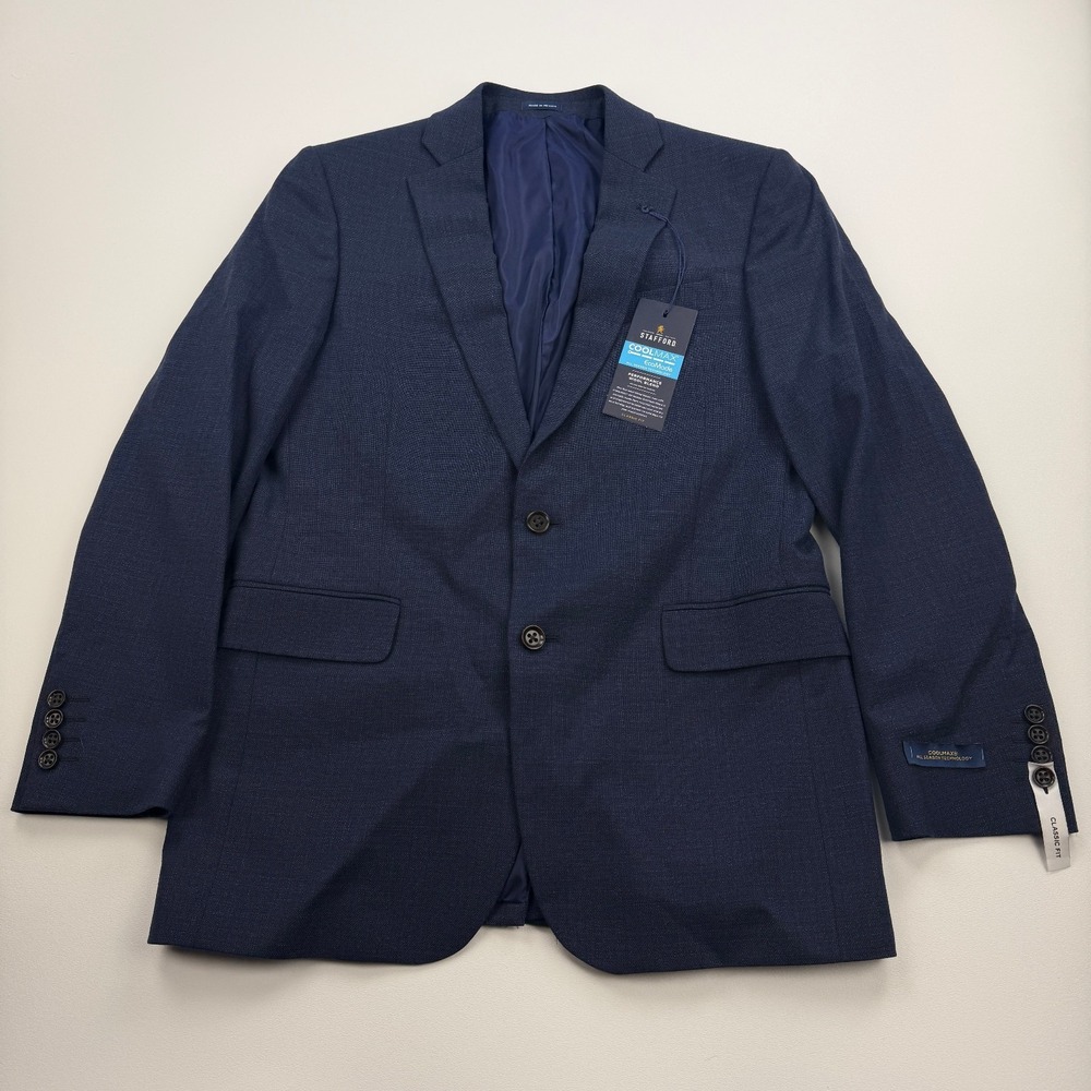 Stafford Coolmax All Season Blazer Mens 40 Regular Navy Blue Classic Fit